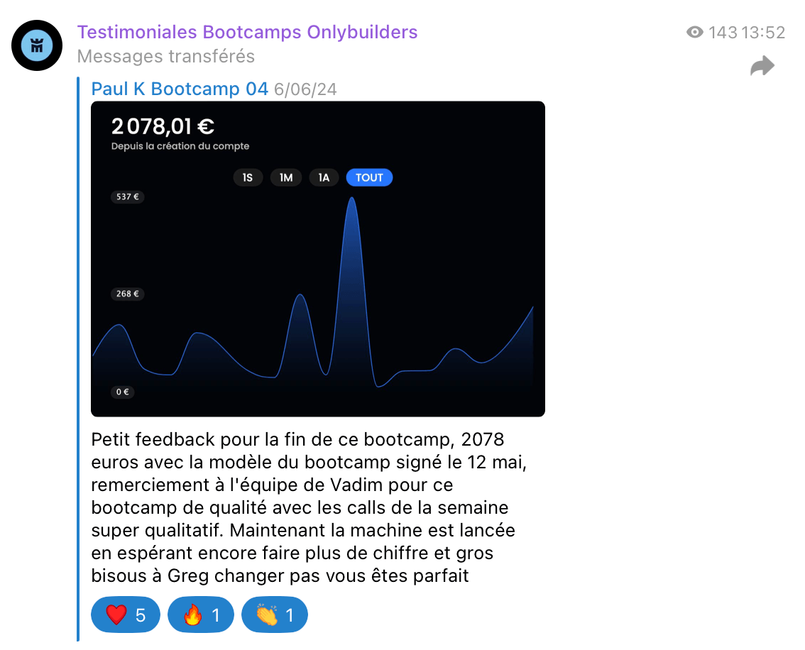 Témoignage client Bootcamp OnlyBuilders