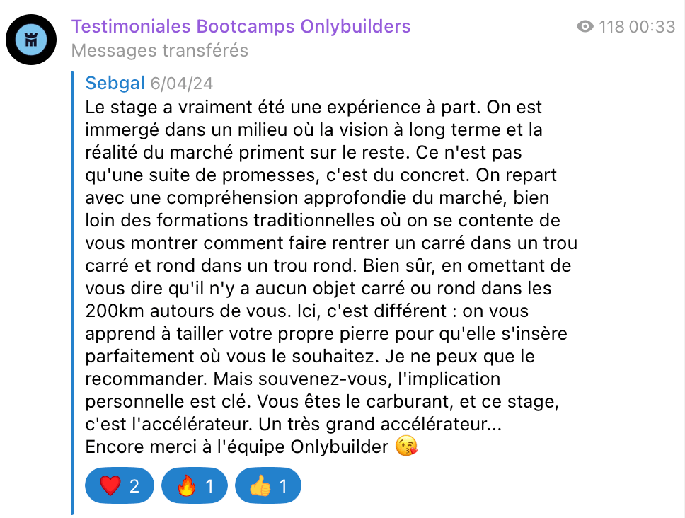 Témoignage client Bootcamp OnlyBuilders