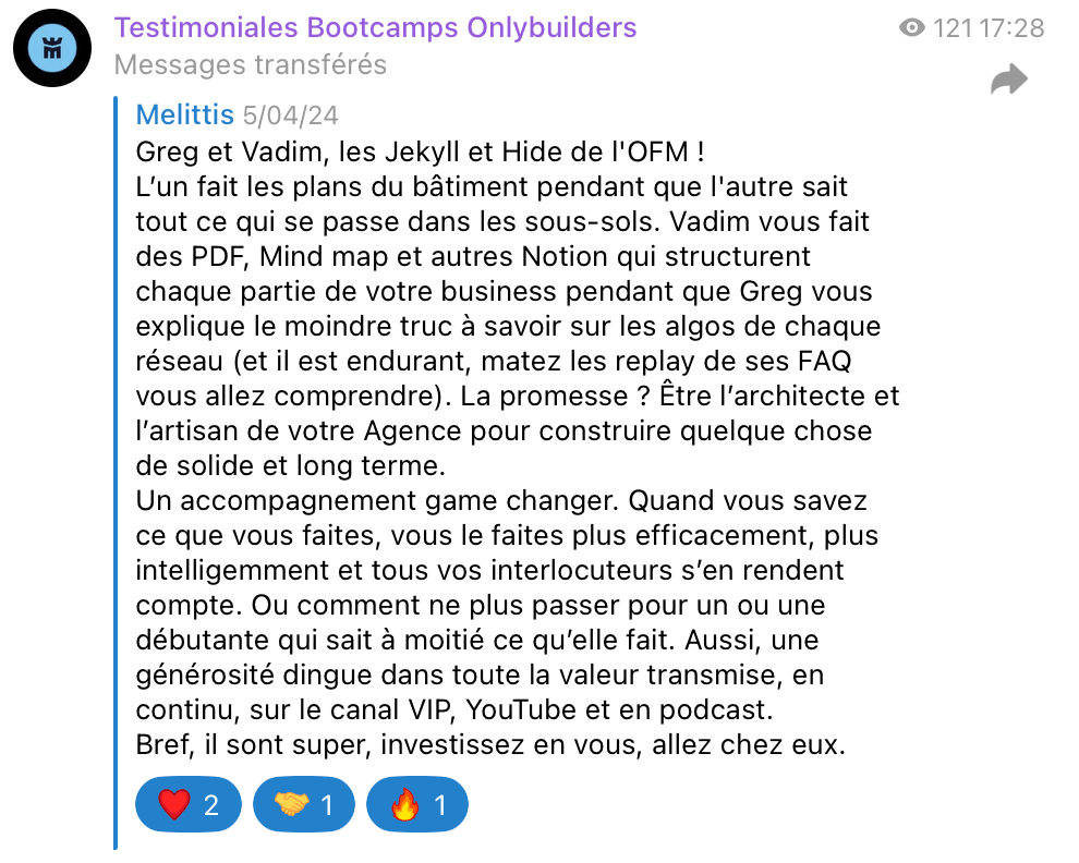 Témoignage client Bootcamp OnlyBuilders