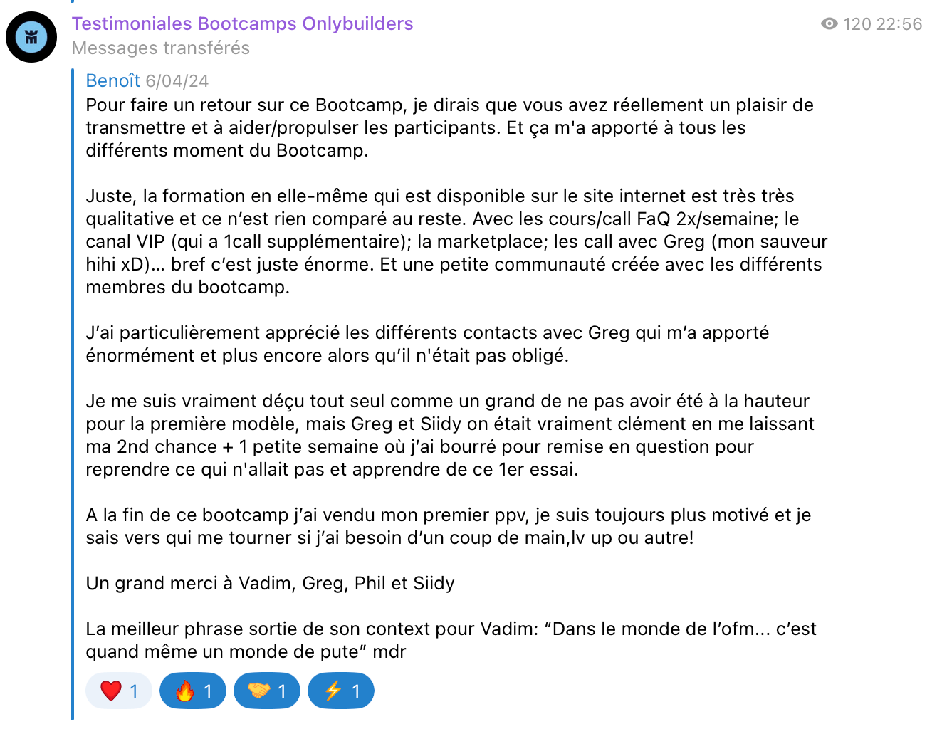 Témoignage client Bootcamp OnlyBuilders