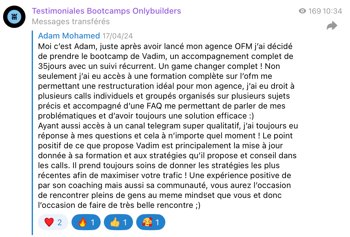 Témoignage client Bootcamp OnlyBuilders