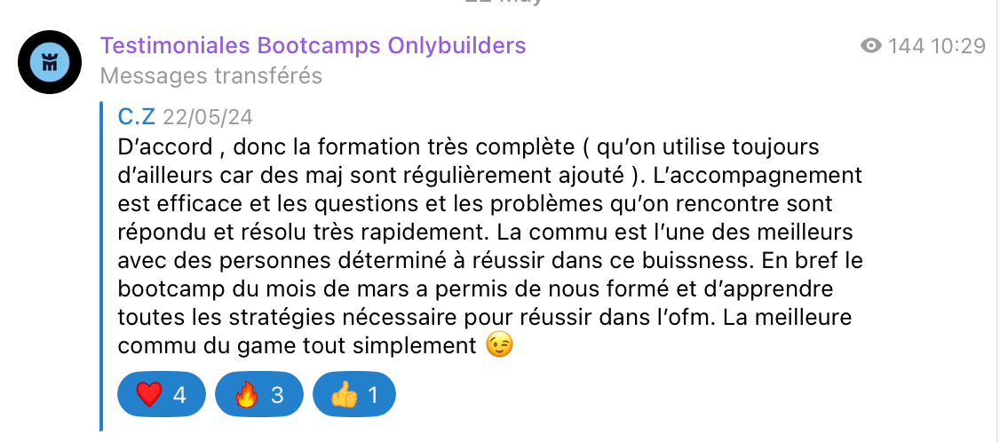 Témoignage client Bootcamp OnlyBuilders