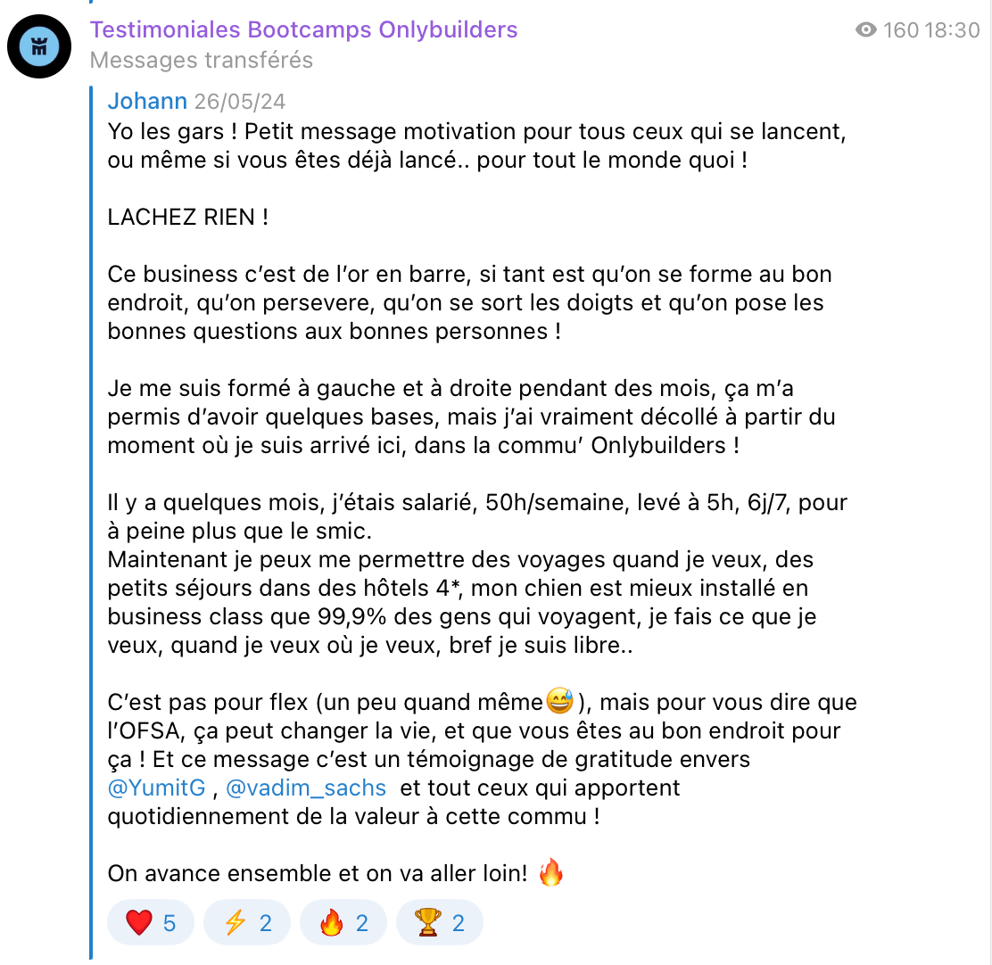 Témoignage client Bootcamp OnlyBuilders