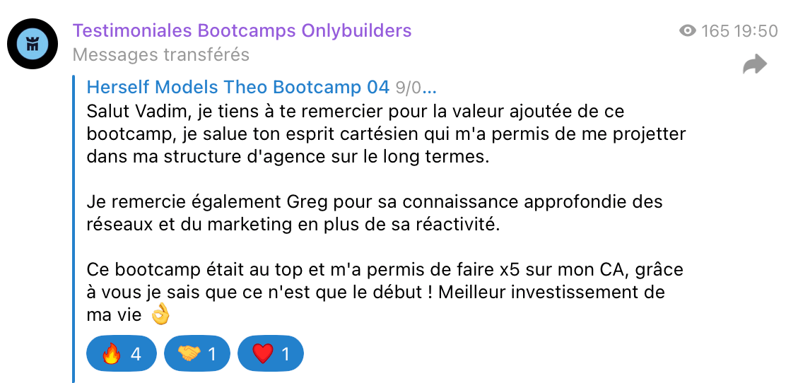 Témoignage client Bootcamp OnlyBuilders