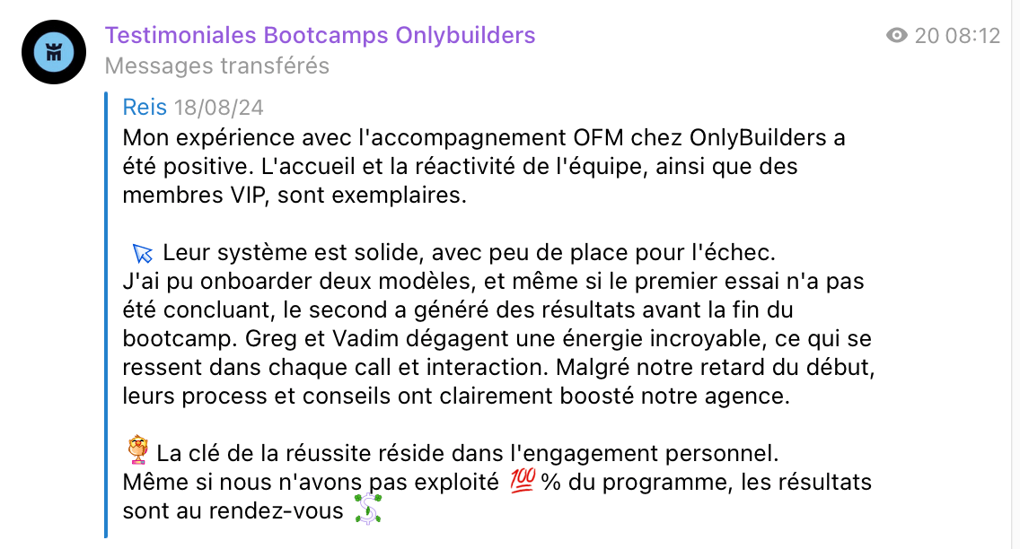 Témoignage client Bootcamp OnlyBuilders